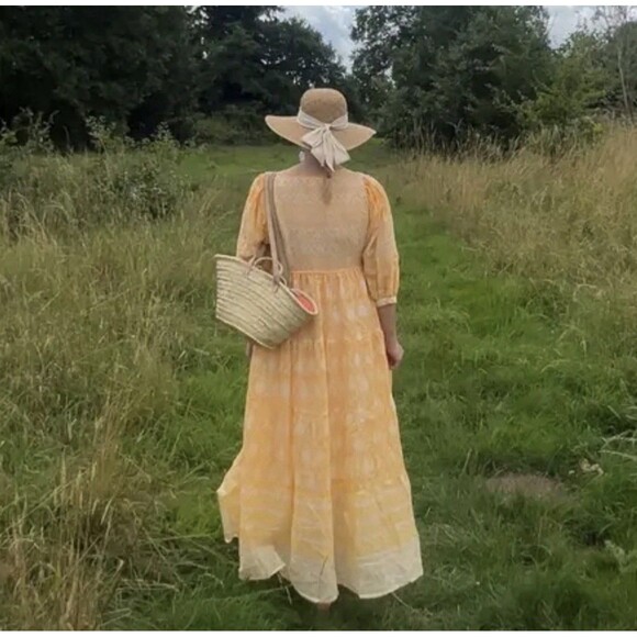 MWT Daughters of India Jasmine Size L Maxi Dress Mango Yellow Cotton - Picture 4 of 13